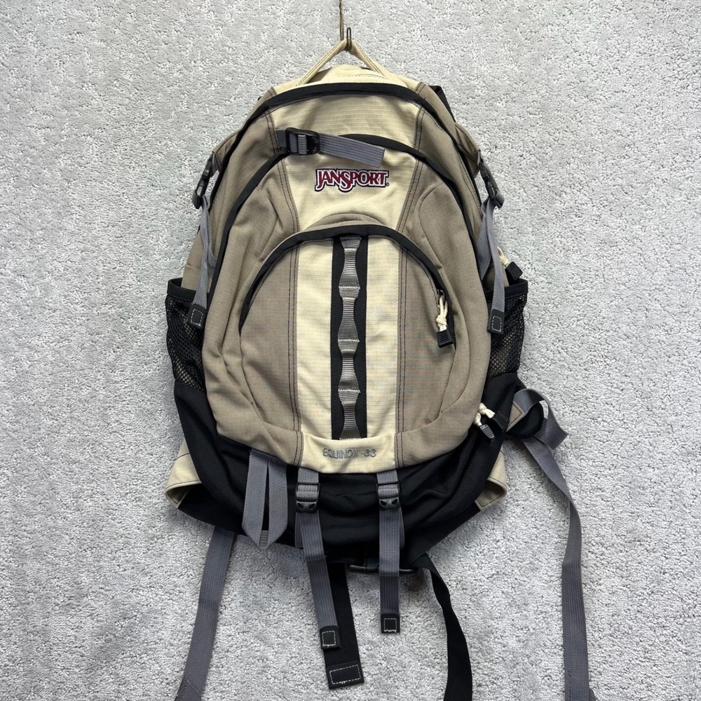 JanSport Equinox 33 Backpack Tan Black Gray Hiking Rucksack Outdoor Y2K Gorpcore